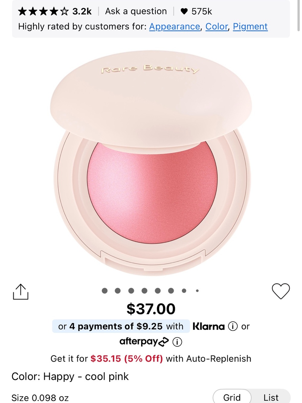 Rare Beauty Cream Blush — Cool Pink (Happy)